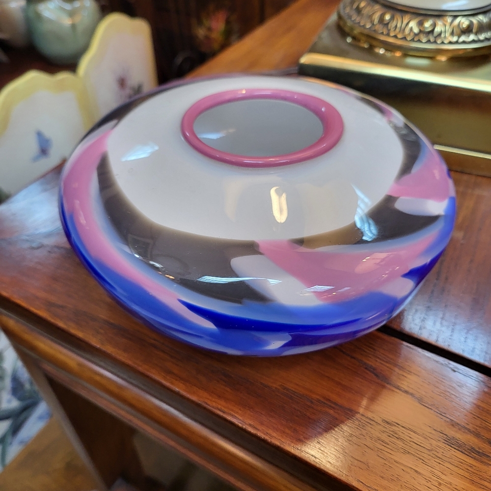 Jody Fine Signed Hand Blown Multicolor Glass Marble Bowl Rare Retired 7.5" - Picture 1 of 9